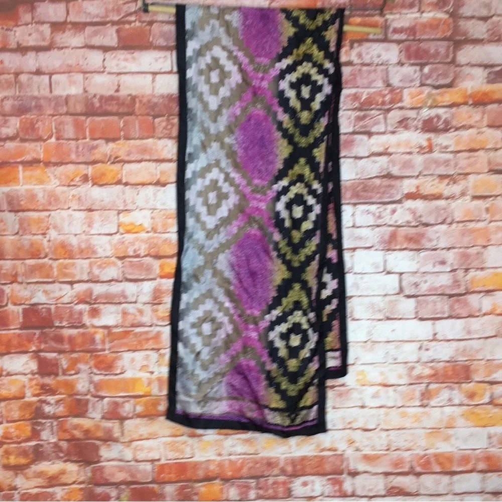 Adrienne Landau Studio Purple and Black Geometric Print Silk Scarf